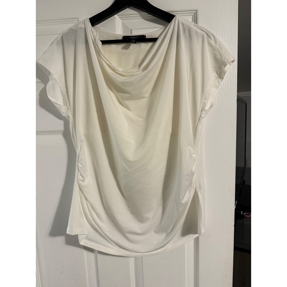 Weekend Max Mara Off White Cowl Neck Draped Ruched Top XL